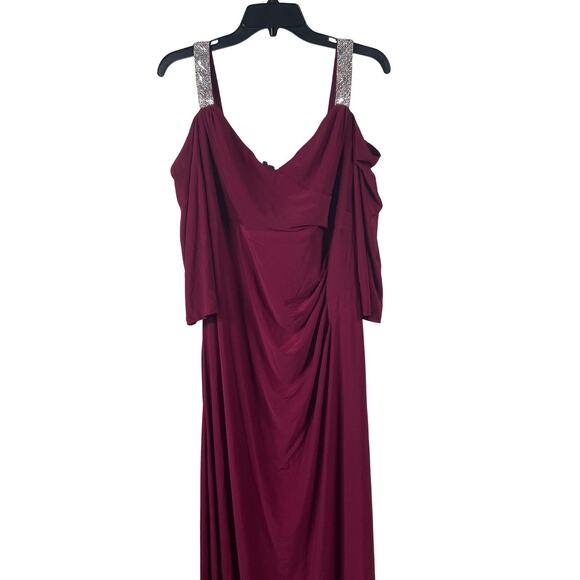 R & M Collec. Womens Size 18 Merlot Off the Shoulder Rhinestone Strap Gown Dress - Picture 3 of 8